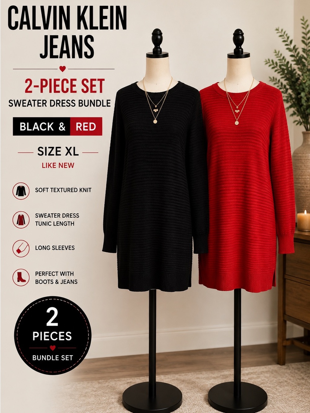 Calvin Klein Jeans Black & Red 2-Piece Sweater Tunic Set